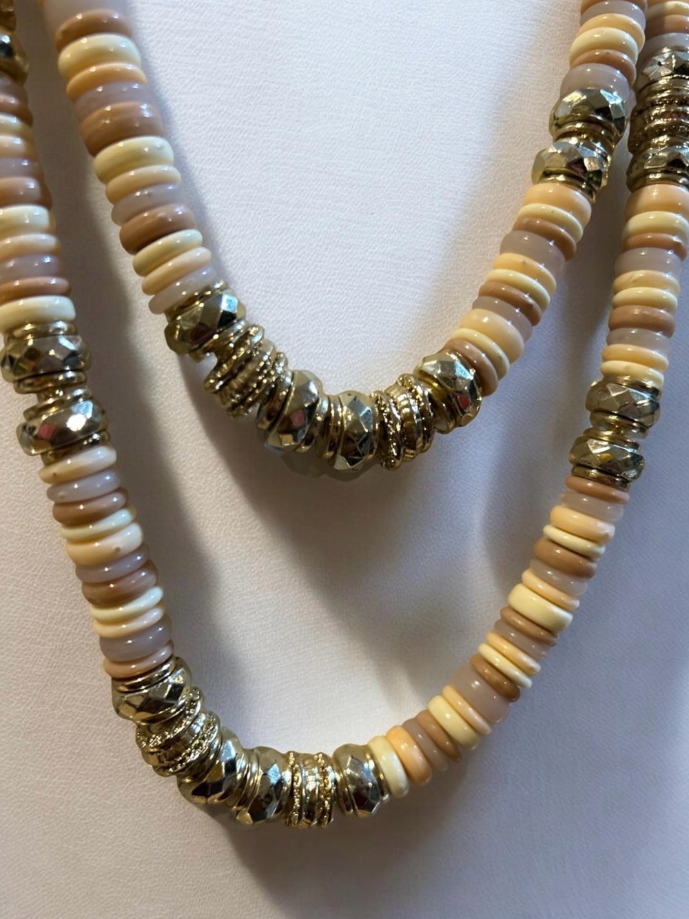 Beaded Layered Necklace in Cream and Gold - Picture 2 of 3